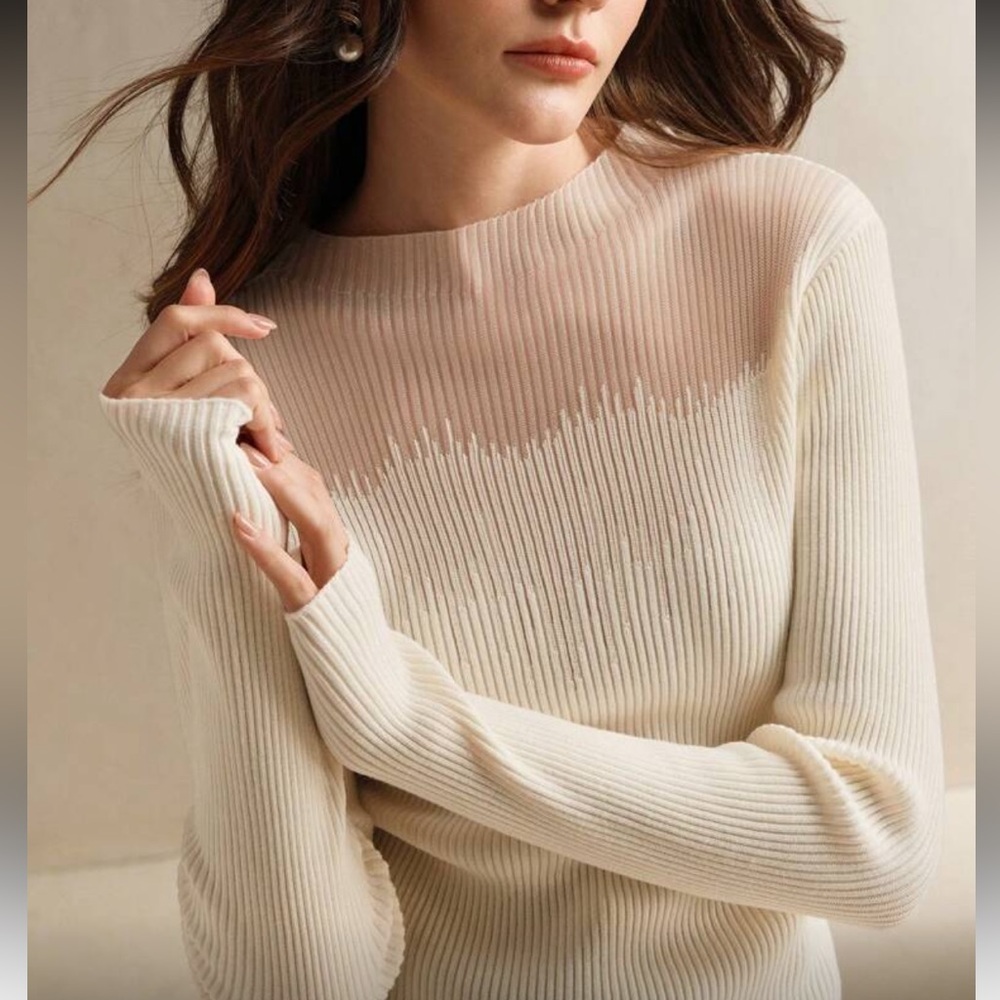 Elegant Beige Ribbed Sweater